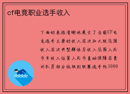 cf电竞职业选手收入