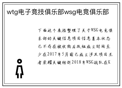 wtg电子竞技俱乐部wsg电竞俱乐部